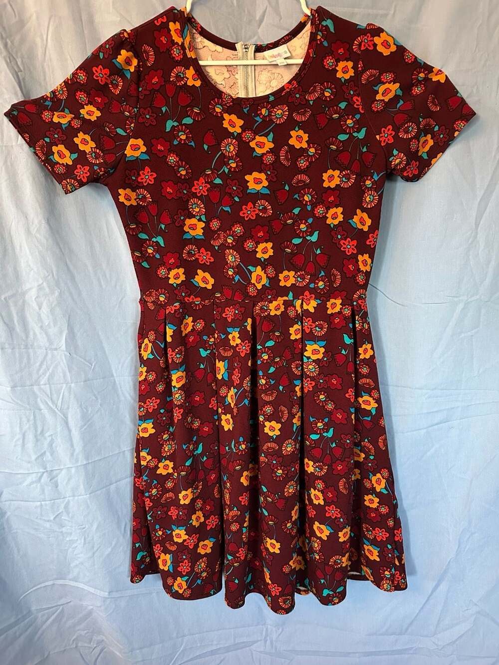 LuLaRoe Amelia Dress Size 2XL Maroon Floral Print Back Zip